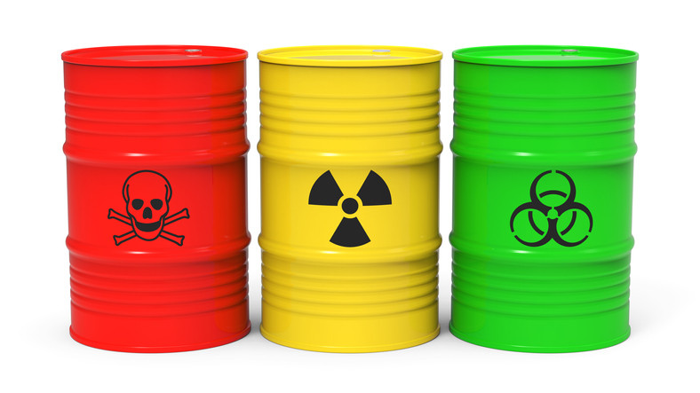 Different barrels with toxic waste isolated on white background 3D rendering.