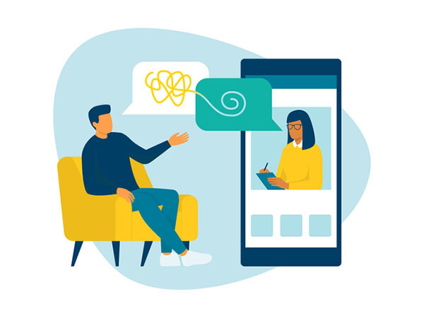 illustration of a man talking with a therapist using his smartphone