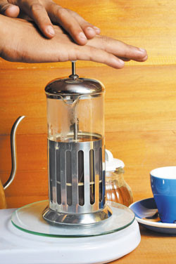 Coffee dripping in french press method