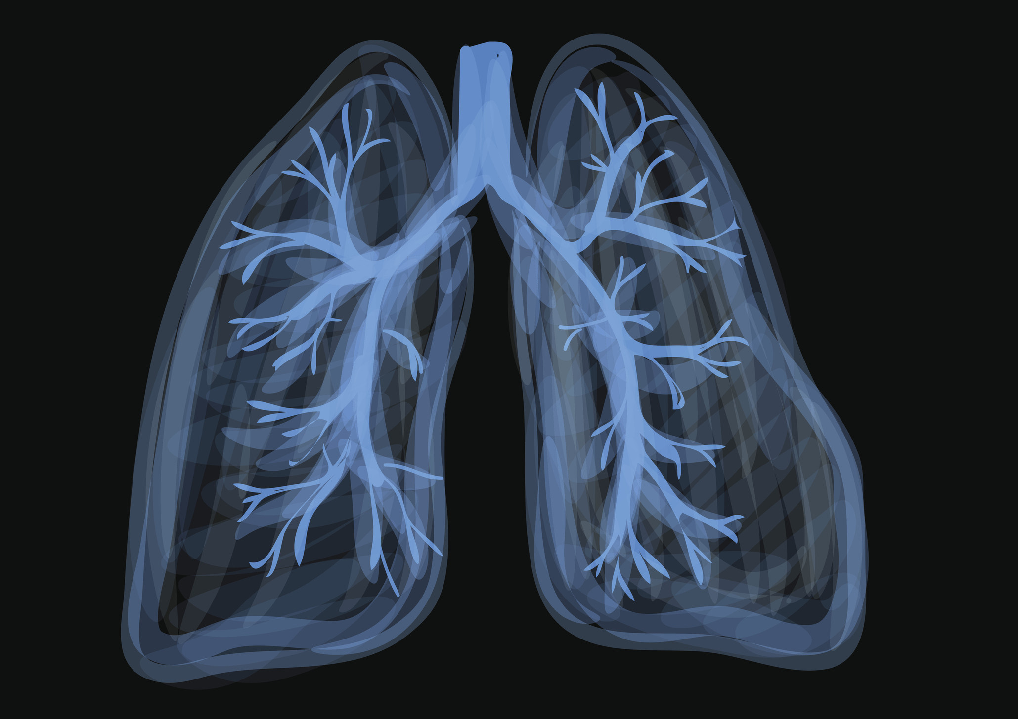 image of lungs. blue abstract respiratory organ on black background