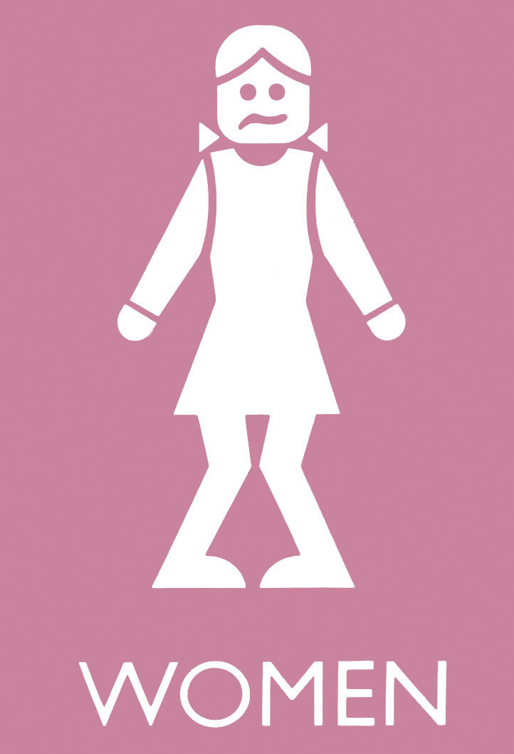 illustration in the style of a bathroom symbol but the figure has an expression of discomfort representing overactive bladder