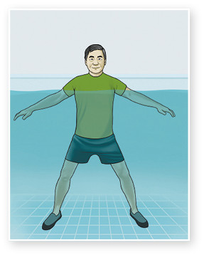 illustration of a man doing step 2 of the jumping jacks exercise as described in the article
