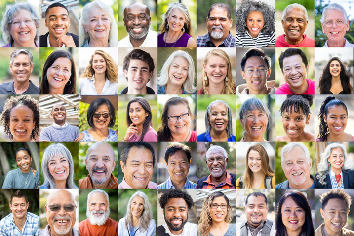 Rows of headshot photos showing a broad array of smiling people of different ages, races, and ethnicity