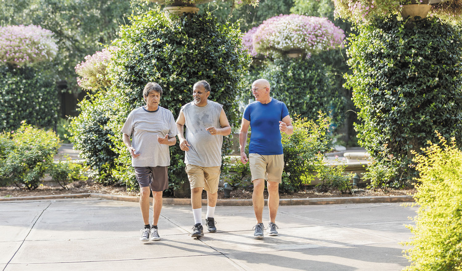 photo of three mature adults walking for fitness