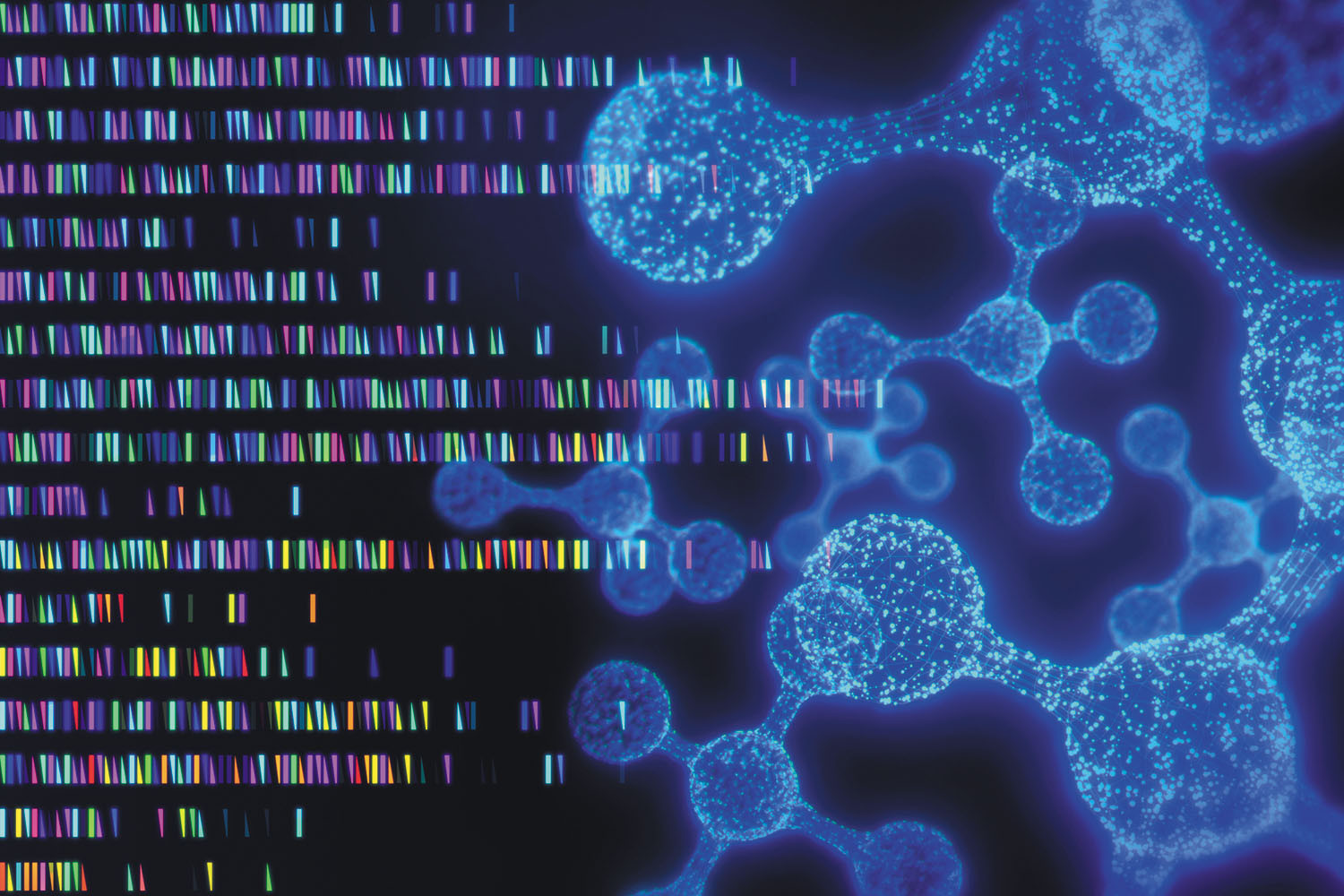 Diagram showing gene sequences and molecules as a way to illustrate the concept of DNA profiling