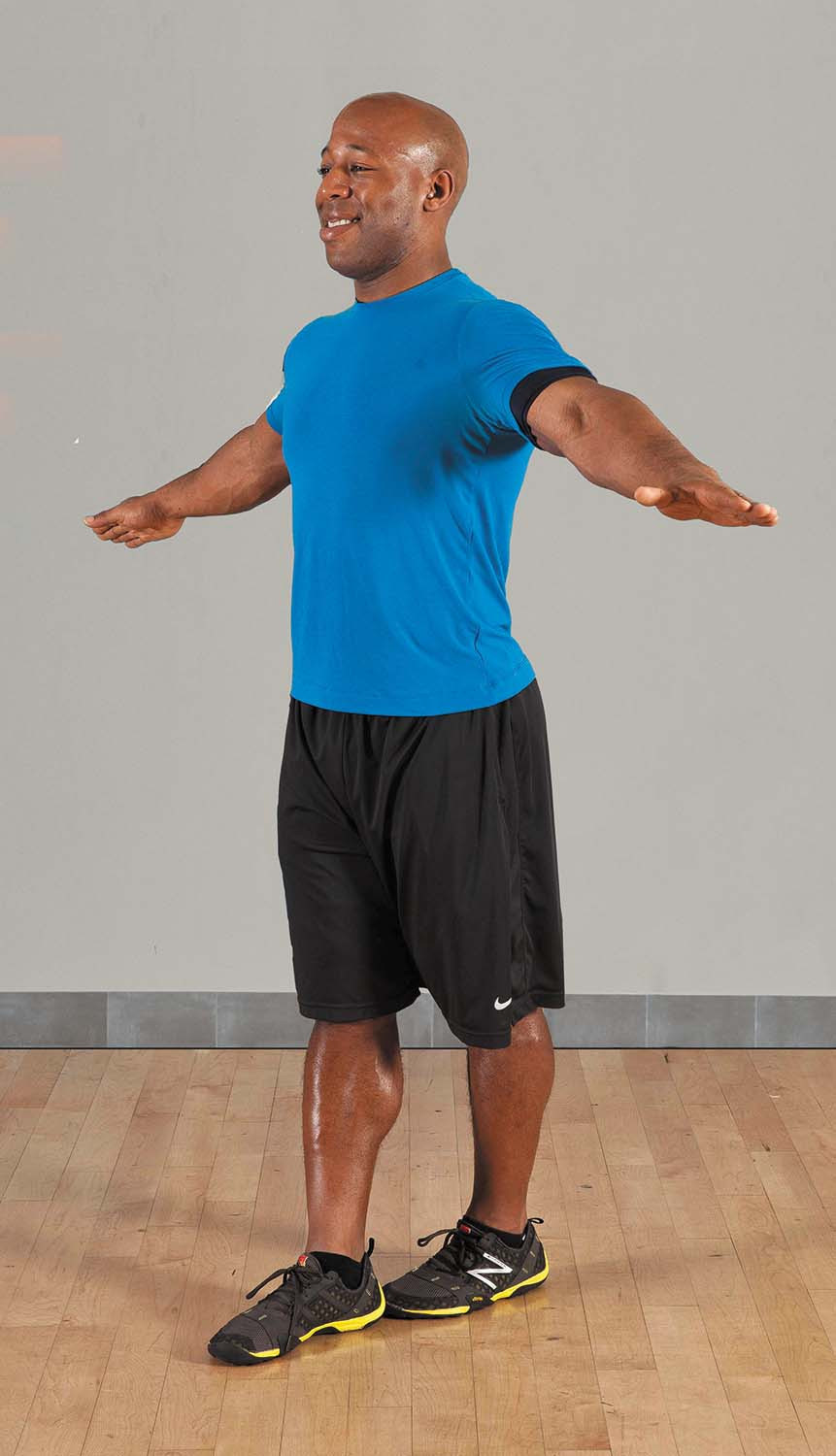 photo of a man performing the heel toe standing (no support) exercise as described in the article