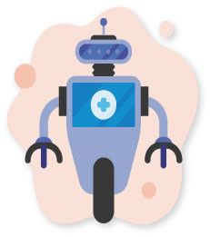 illustration of a robot on a single wheel with a medical symbol on its front