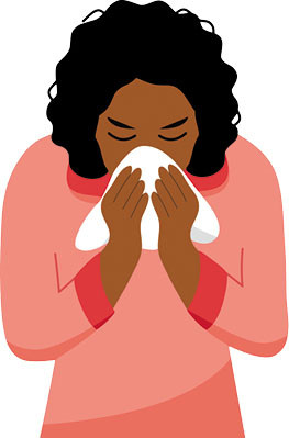 illustration of a woman sneezing into a handkerchief