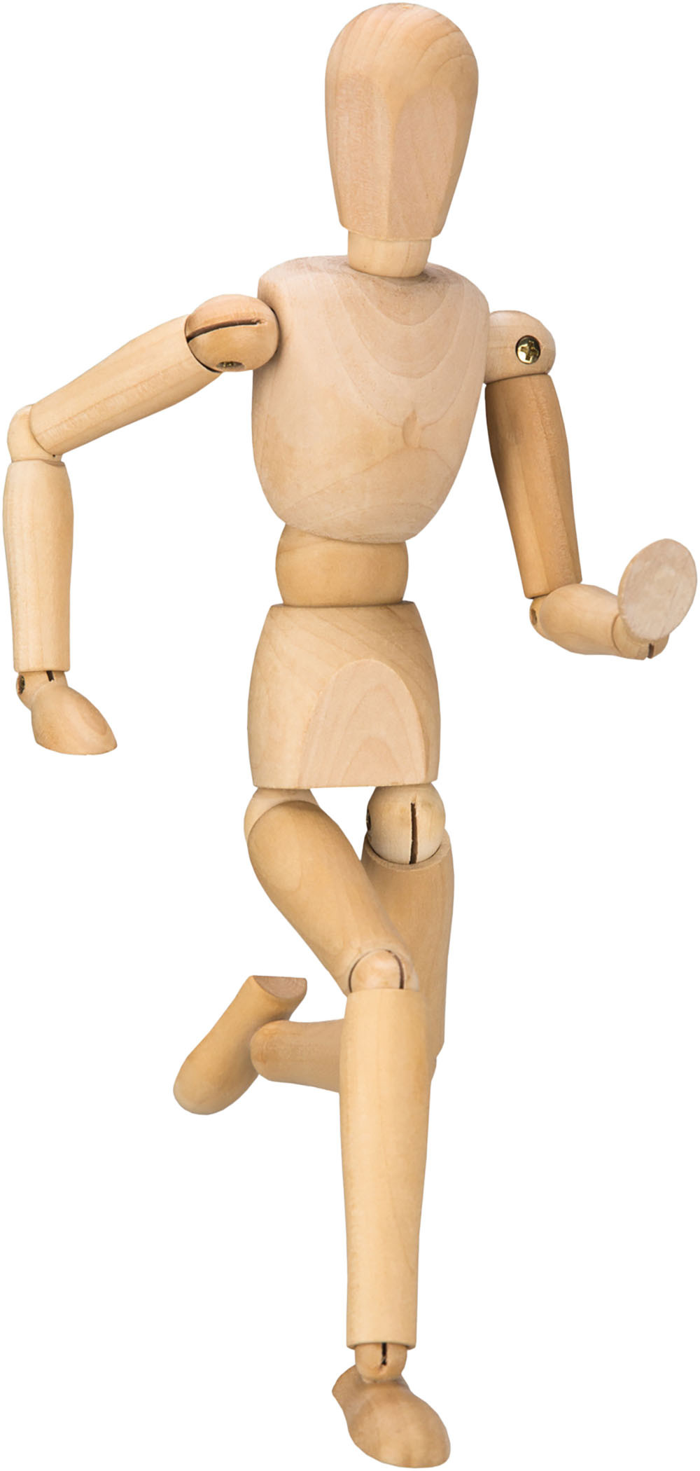 photo of a wooden figurine posed in a running position