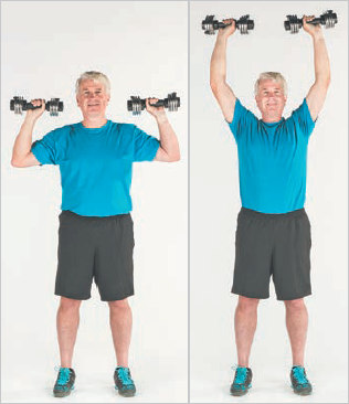 A person lifting weights with his hands upDescription automatically generated