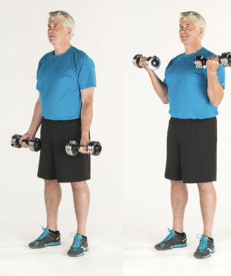 A person holding weights in his handsDescription automatically generated