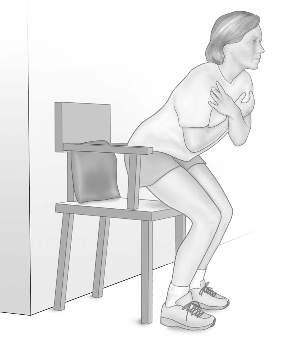 illustration of a person performing the chair stand exercise as described in the article